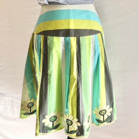 Sara Jane Embroidered Full Skirt Floral Stripes Chartreuse Multicolor Size 8 - Picture 1 of 9